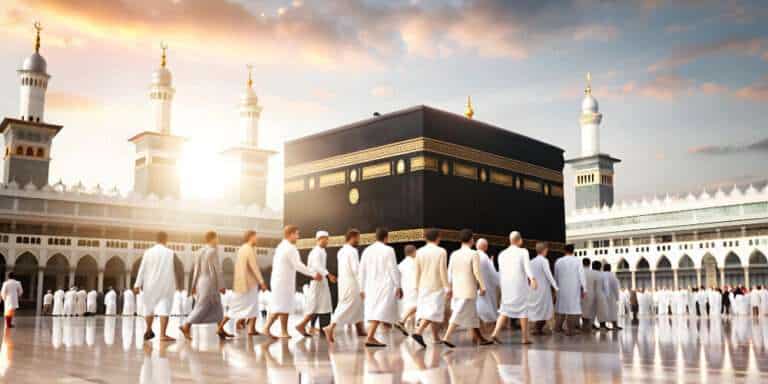 Pilgrims circling the Kaaba in Mecca during Umrah