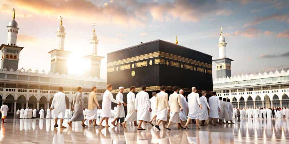 Pilgrims circling the Kaaba in Mecca during Umrah